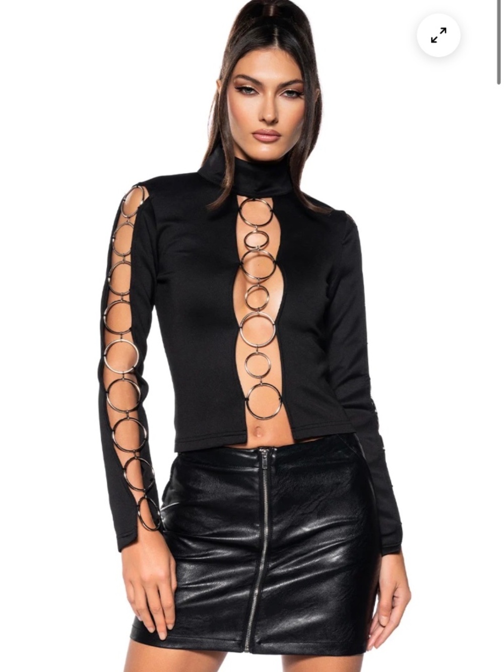 SILVER RING MOCK NECK KNIT TOP